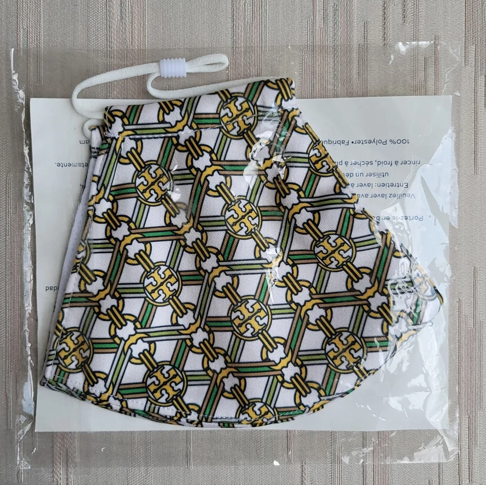 Tory Burch Yellow Green White Gemini Link Print Face Mask